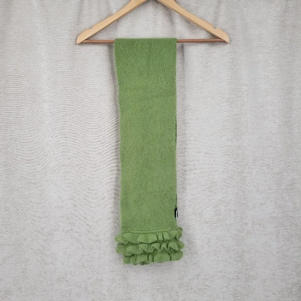 Angora Rabbit Fur Scarf in Spring Green with Ruffled Ends